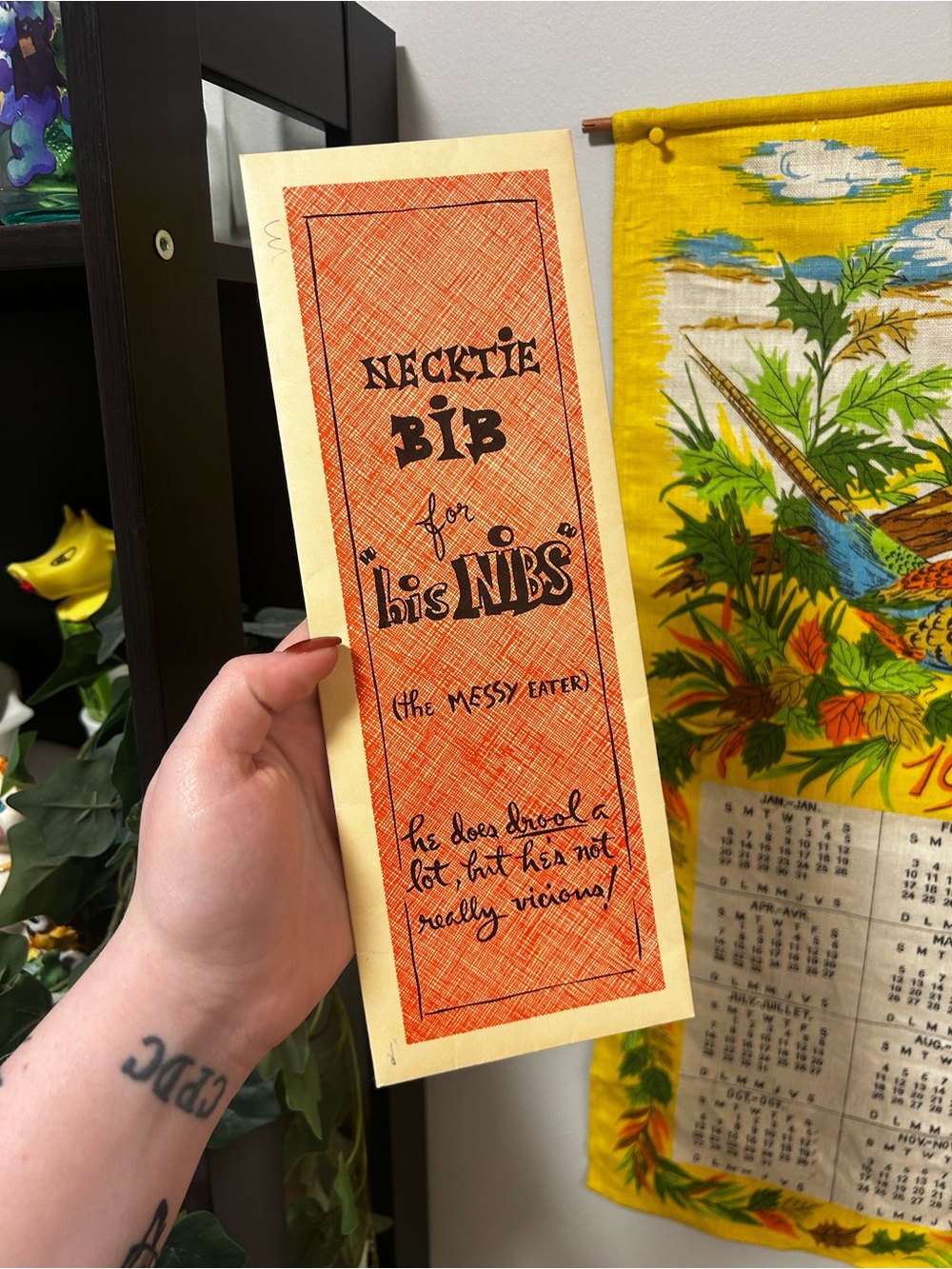 Vintage-style Necktie Bib Bookmark - Orange & Cream